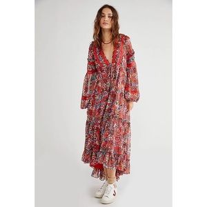 New Free People Cassis Printed Chiffon Dress $168